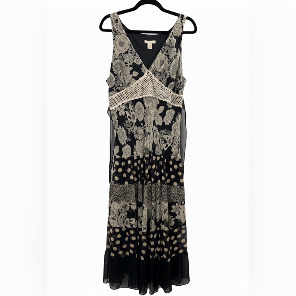 Vintage Jonathan Martin Silk Floral Polka Dot Whimsigoth Maxi Dress 16